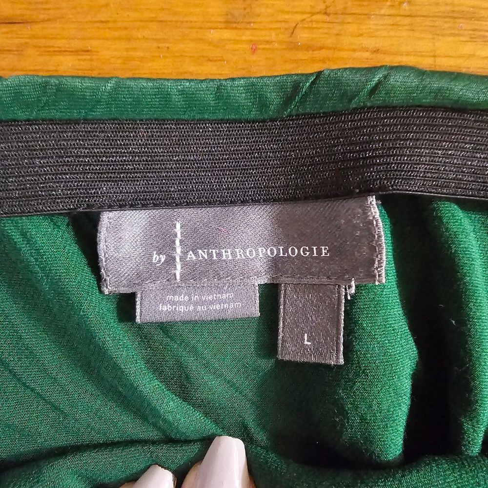 Anthropologie Womens Elastic Waistband Satin Midi A Line Skirt Green Size L - Picture 4 of 6
